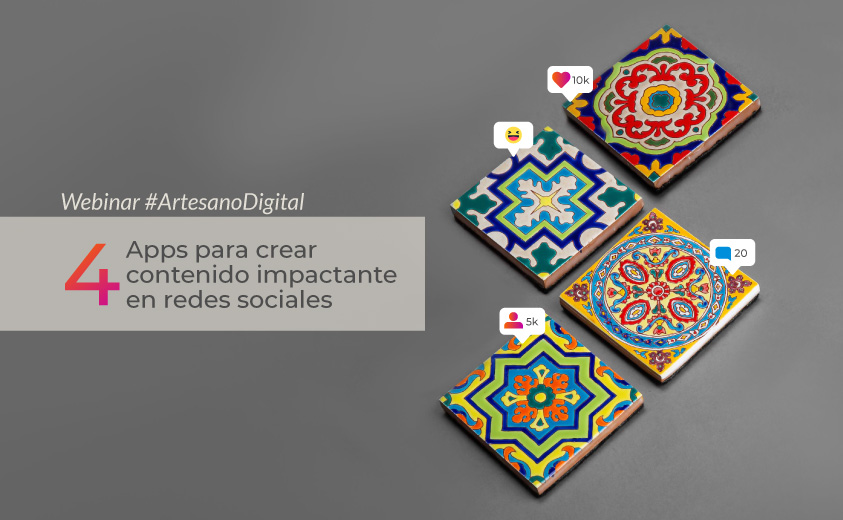 Imagen promocional del tercer webinar #ArtesanoDigital con cuatro lozas de cerámica