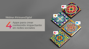 Imagen promocional, tercer webinar #ArtesanoDigital con cuatro lozas de cerámica pintada