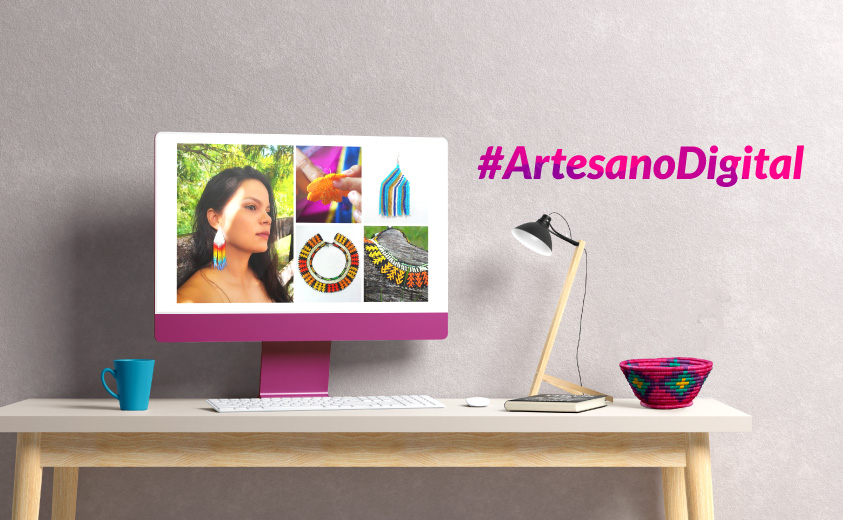 Imagen de un escritorio con una tienda virtual de artesanías y la marca #ArtesanoDigital