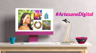 Imagen de un escritorio con una tienda virtual de artesanías y la marca #ArtesanoDigital