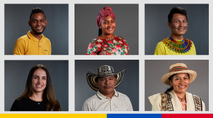 Mosaico con fotos de rostros de artesanas y artesanos colombianos