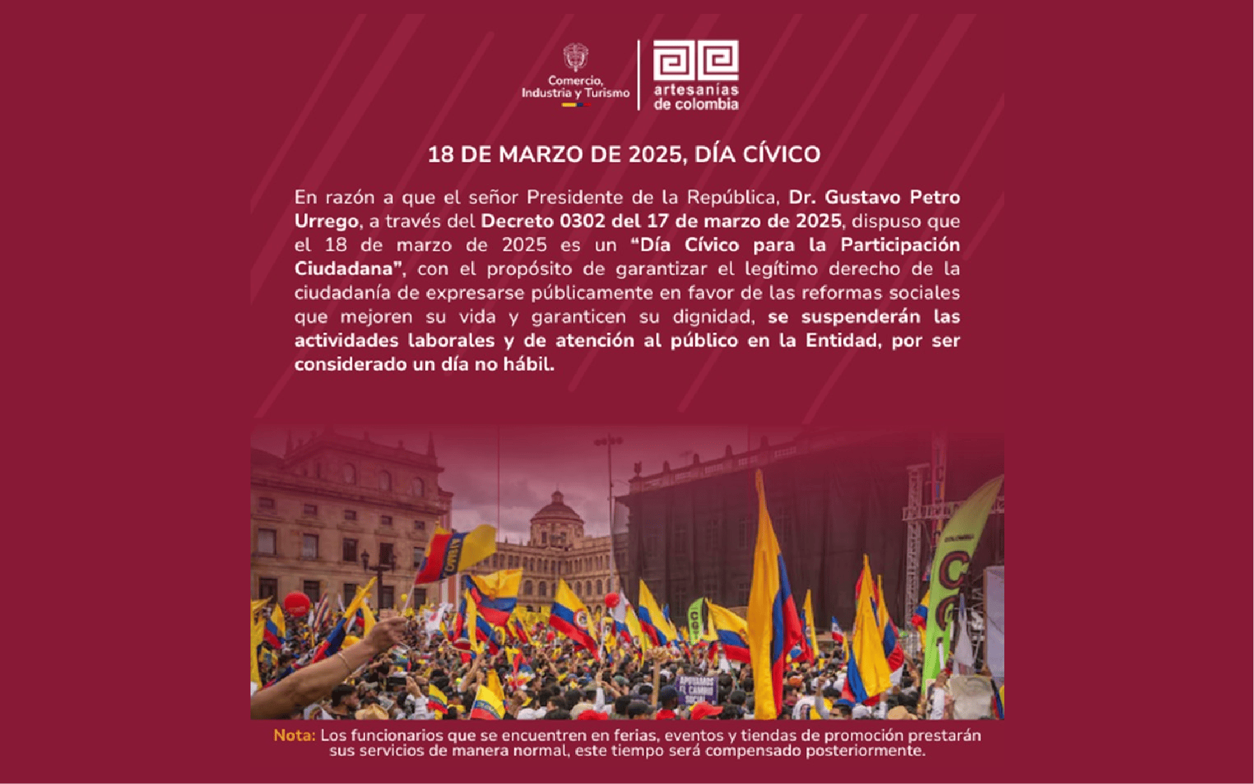Decreto 0302 declara Día Cívico