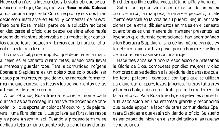 Hace ocho años la inseguridad y la violencia que se padecía en Timbiquí, Cauca, motivó a Rosa Imelda Cabeza a buscar ...