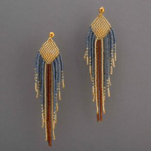 ARETES CASCADA EN MOSTACILLA CHECA DORADO - AZUL